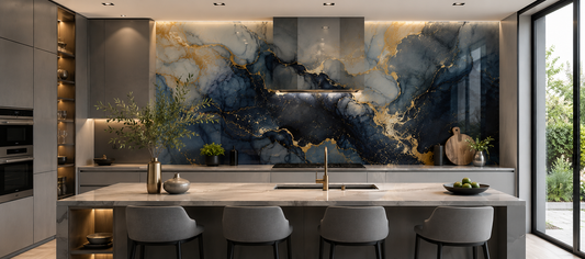Luxury Glass Kitchen Splashbacks | Metallic Designs | Deglasint.