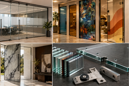 Collage of glass partition systems in various settings