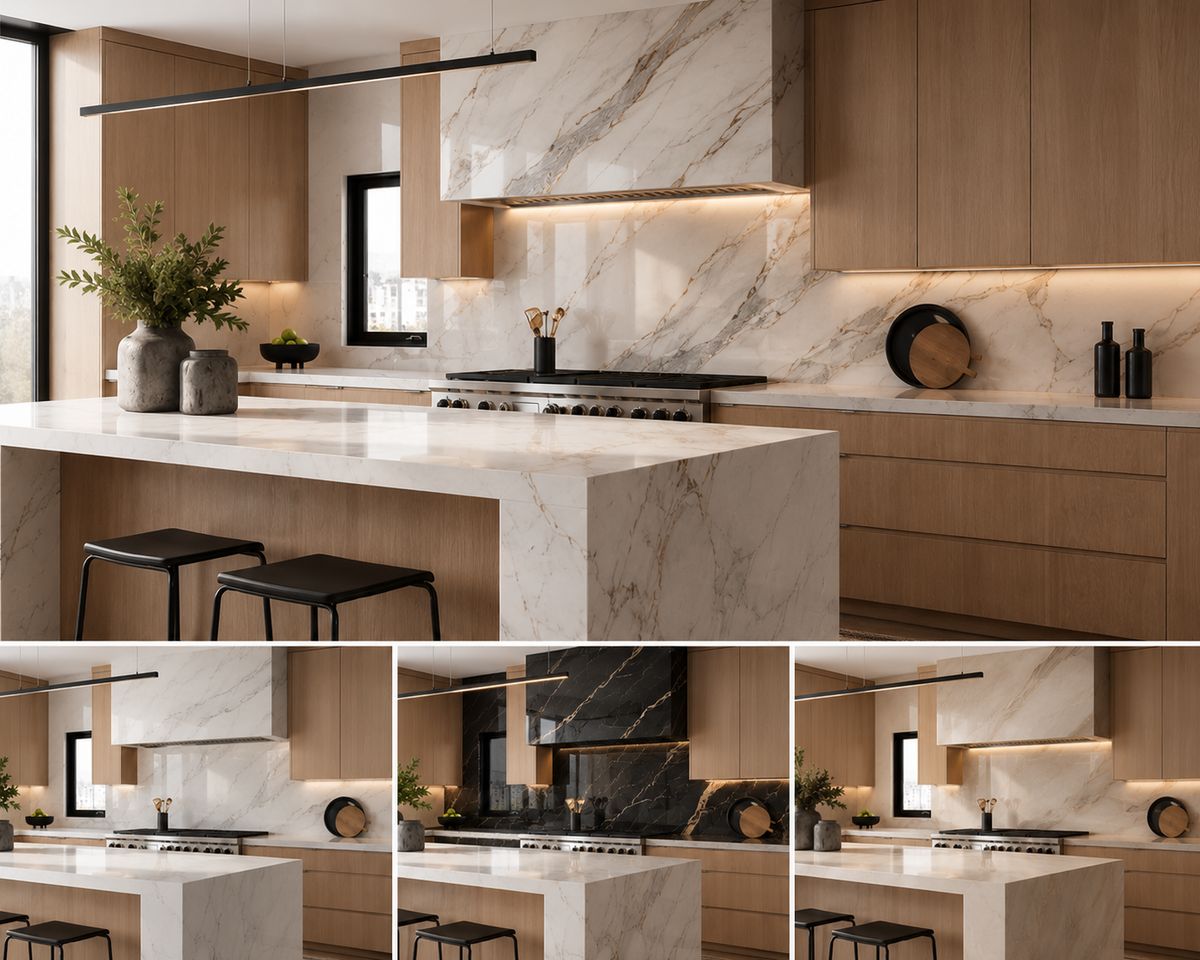 Marble Glass Kitchen Splashbacks | Custom Made | Deglasint